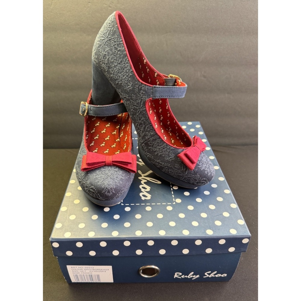 RUBY‎ SHOO Womens 9 EU 40 Frankie Navy Bordeaux Mary Jane Platform Heel Shoes
